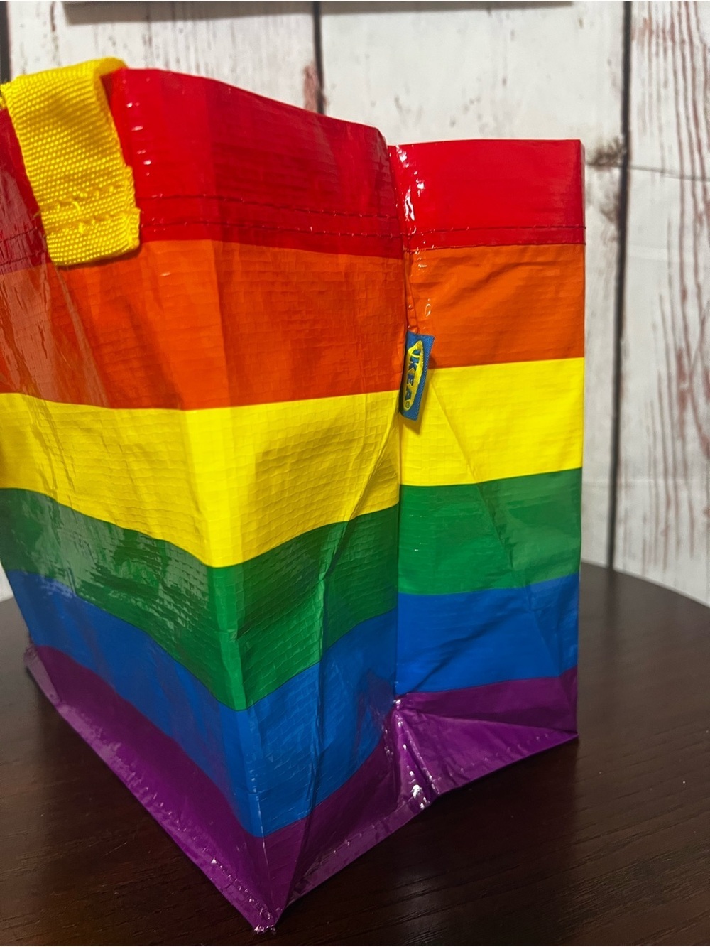 IKEA Rainbow Stripe Tote Bag with Yellow Handles - Picture 9 of 10